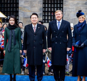 Το velvet royal blue της Queen Μάξιμα & το μεσάτο πράσινο παλτό της πρώτης κυρίας της Ν. Κορέας - Το επίσημο δείπνο και το στέμμα της βασίλισσας (φωτό & βίντεο)