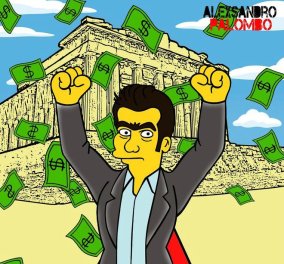 Smile: Ο Αλέξης Τσίπρας ως μέλος της οικογένειας Simpsons κατατροπώνει το κεφάλαιο με το πενάκι του γελοιογράφου ΑleXsandro Palombo! 