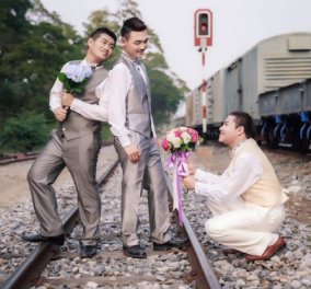 Τρεις άνδρες "παντρεύτηκαν" στην Ταϊλάνδη την ημέρα του Αγίου Βαλεντίνου: Να τα αγόρια σε τρυφερές γαμήλιες εικόνες!‏