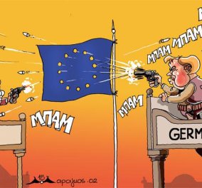 Η άνιση "μονομαχία" ανάμεσα σε Βερολίνο & Αθήνα καλά κρατεί - Δείτε το ξεκαρδιστικό σκίτσο του Π. Μαραγκού