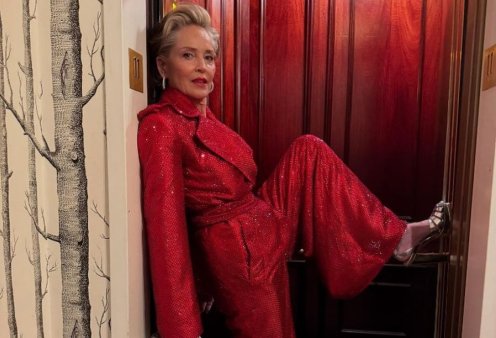 Sharon Stone: Με υπέροχο κόκκινο sequined jumpsuit - Η πρέσβειρα της καρδιολογικής εταιρείας των ΗΠΑ γεμάτη ζωή!