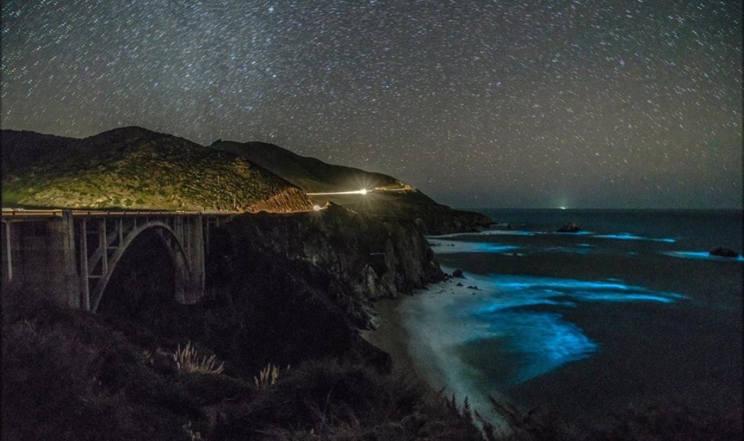 Απίστευτη λήψη! Βιοφωταυγές φυτοπλαγκτόν φωτίζει τις ακτές του Big Sur, στην Καλιφόρνια - Photo: REUTERS / GEORGE KRIEGER 