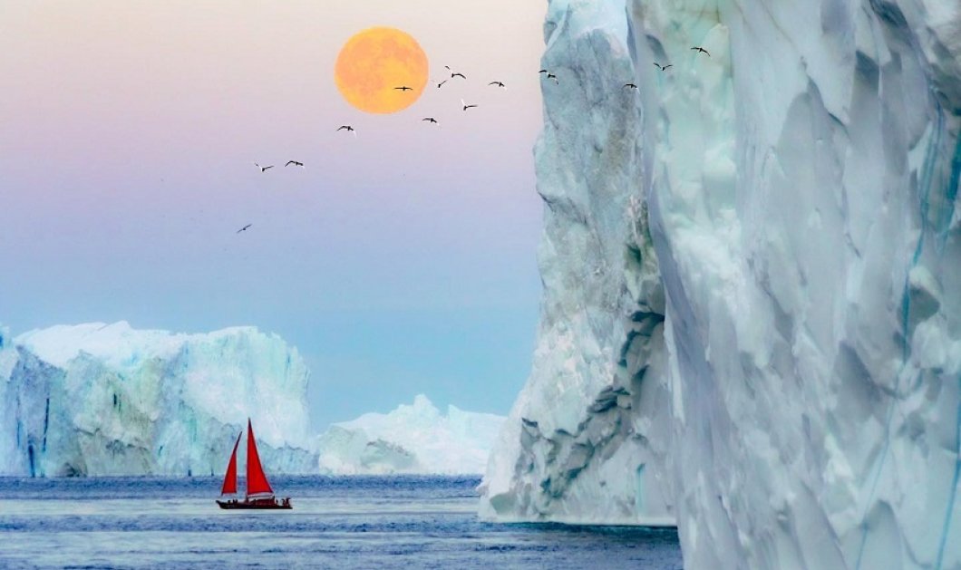Φωτό ημέρας το υπέροχο κλικ του @soso_aroundtheworld από την Γροιλανδία - τα πουλιά, το καράβι, τα παγόβουνα