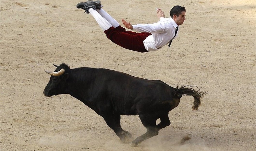 22/12/14 - Μαγεία! Ένας... αθεόφοβος Ισπανός ταυρομάχος, ίπταται πάνω από τον μαινόμενο ταύρο  στη διάρκεια επίδειξης στο Κάλι της Κολομβίας! Φωτό: Reuters/ Jaime Saldarriaga