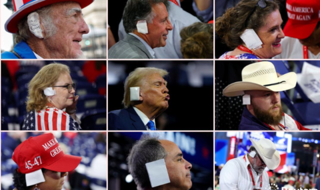 Φωτό ημέρας: Δεκάδες μέλη των Ρεπουμπλικάνων φορούν επιδέσμους στα αυτιά τους ως συμπαράσταση προς τον Ντόναλντ Τραμπ (Instagran/Reuters)